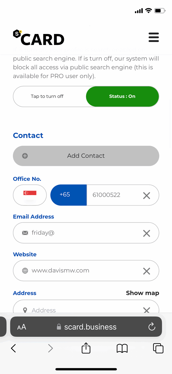 add address on Scard