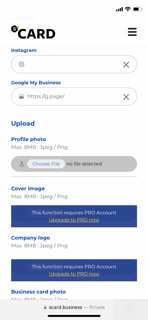 upload profile image on Scard