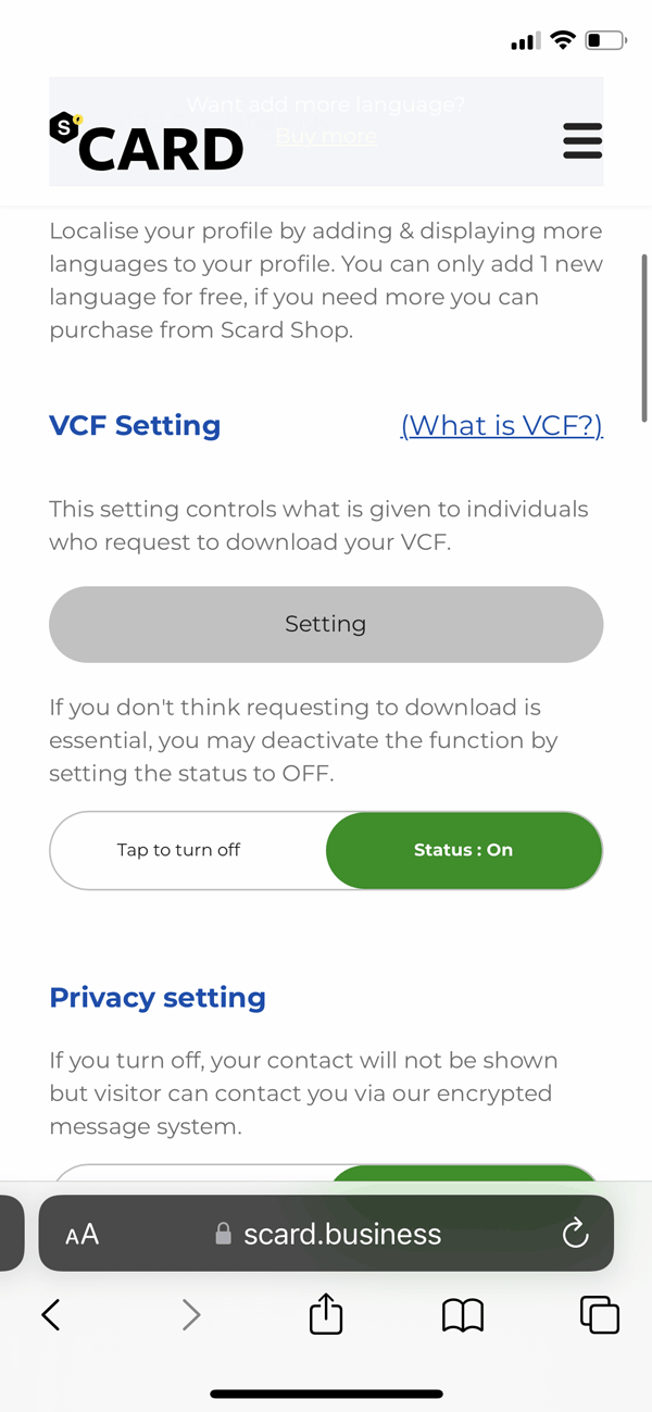add VCF on Scard for Pro Account users