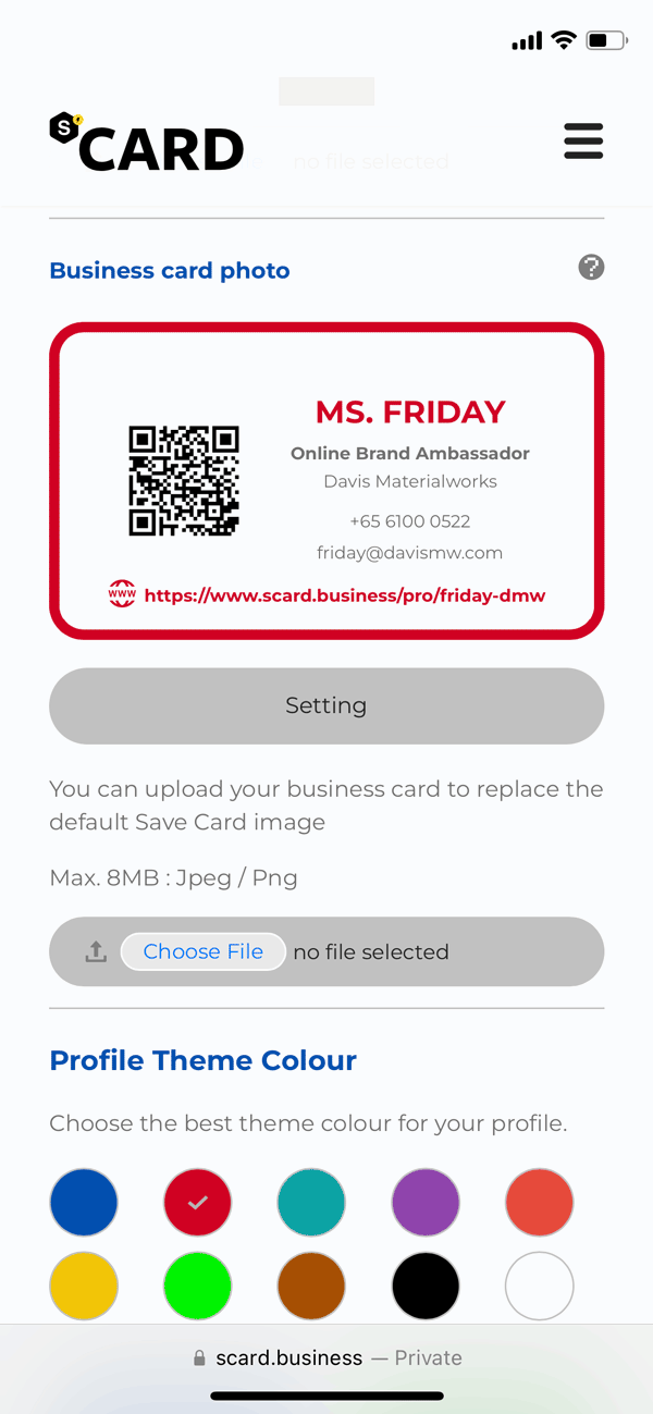 Scard generated business card image for Save Card Function